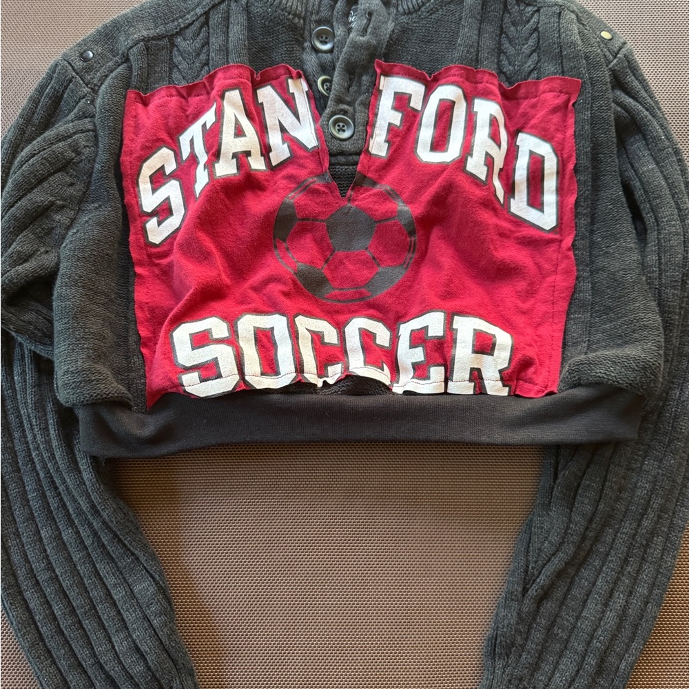 Stanford Soccer Cropped button Sweater Reworked Large